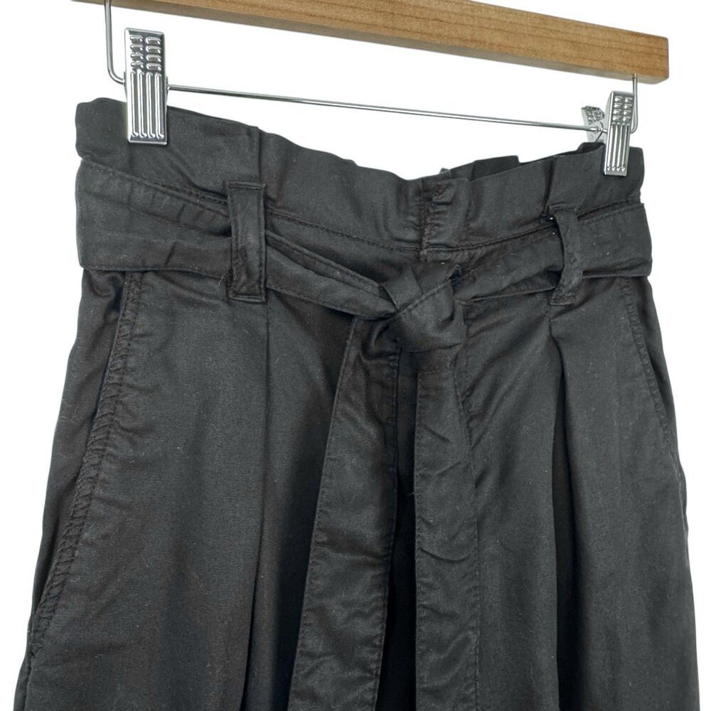 Zara Women's Paper Bag Waist Pants Black Small Wide Leg Crop Belted Office - Picture 3 of 16